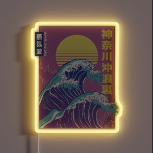 Retro Vaporwave Great Wave Japanese Art Vintage 90s 80s Cyperpunk RGB Neon Sign Retro Vaporwave Great Wave Japanese Art Vintage 90s 80s Cyperpunk RGB Neon Sign
