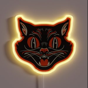 Retro Vintage Halloween Angry Black Cat Growling Face RGB Neon Sign Retro Vintage Halloween Angry Black Cat Growling Face RGB Neon Sign