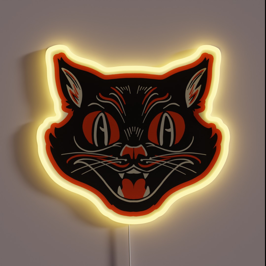 Retro Vintage Halloween Angry Black Cat RGB Neon Sign Retro Vintage Halloween Angry Black Cat RGB Neon Sign