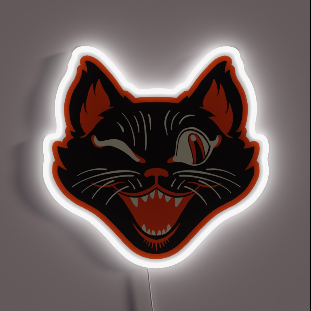 Retro Vintage Halloween Black Cat Winking Face RGB Neon Sign Retro Vintage Halloween Black Cat Winking Face RGB Neon Sign