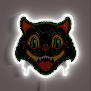 Retro Vintage Halloween Decor Black Cat Face RGB Neon Sign