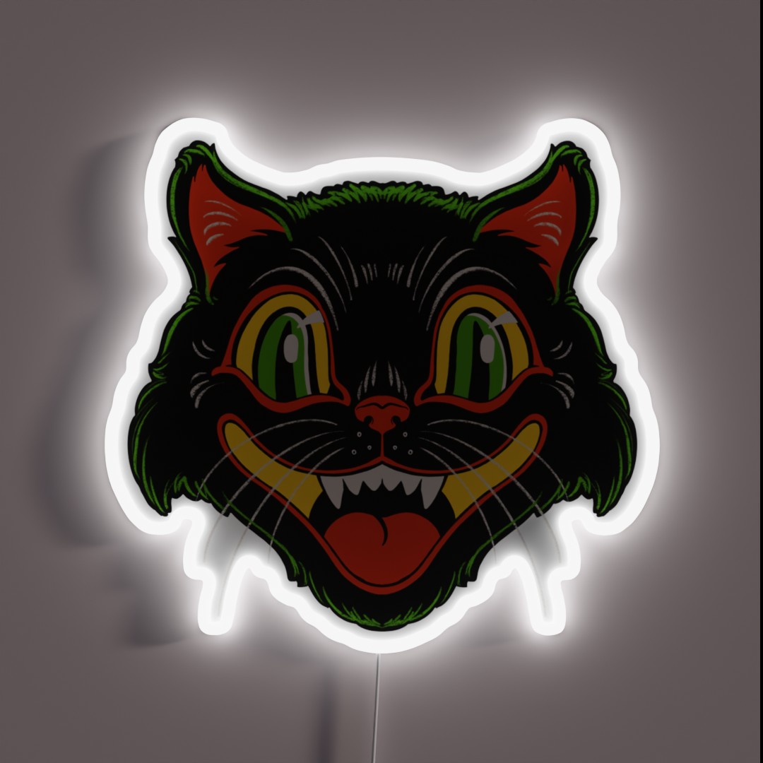 Retro Vintage Halloween Decor Black Cat Face RGB Neon Sign