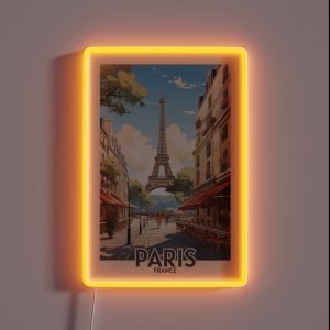 Retro Vintage Paris Poster With Eiffel Tower Travel Poster RGB Neon Sign Retro Vintage Paris Poster With Eiffel Tower Travel Poster RGB Neon Sign