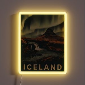 Retro Vintage Travel Iceland Kirkjufell Northern Lights RGB Neon Sign