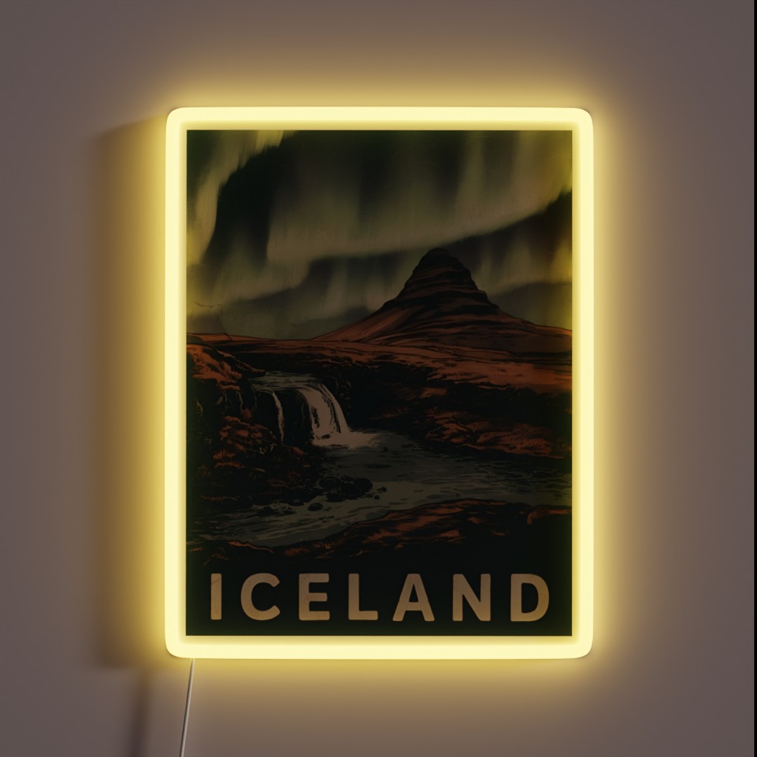 Retro Vintage Travel Iceland Kirkjufell RGB Neon Sign Retro Vintage Travel Iceland Kirkjufell RGB Neon Sign