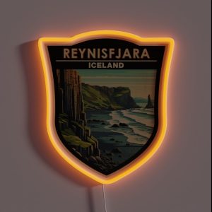 Reynisfjara Beach Iceland Vintage Badge RGB Neon Sign