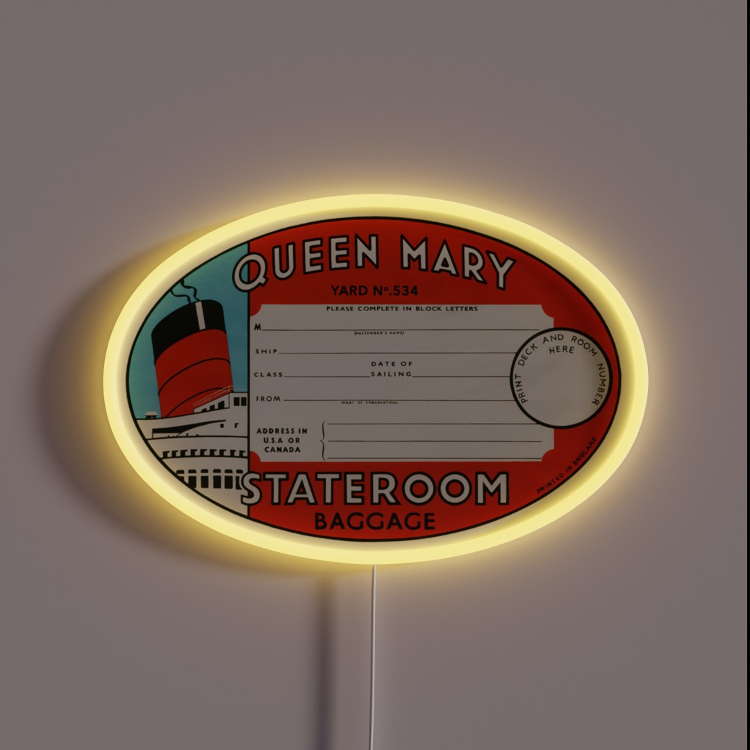RMS Queen Mary Luggage Tag RGB Neon Sign RMS Queen Mary Luggage Tag RGB Neon Sign