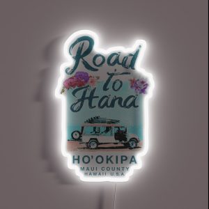 Road To Hana Maui Hawaii Vintage Hawaiian Floral RGB Neon Sign Road To Hana Maui Hawaii Vintage Hawaiian Floral RGB Neon Sign