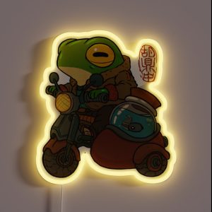 Road Trip Motorcycle Frog Artwork Asian Style RGB Neon Sign
