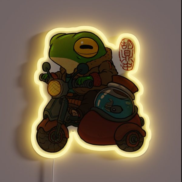 Road Trip Motorcycle Frog Artwork Asian Style RGB Neon Sign