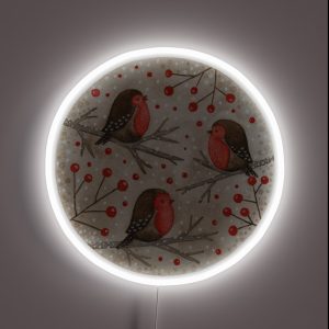 Robins And Red Berries RGB Neon Sign