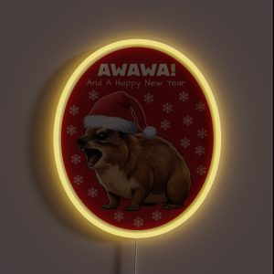 Rock Hyrax Awawa And A Happy New Year 2024 Pattern Funny Groundhog Dassi RGB Neon Sign