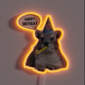 Rock Hyrax Happy Birthday Blue Party Hat RGB Neon Sign
