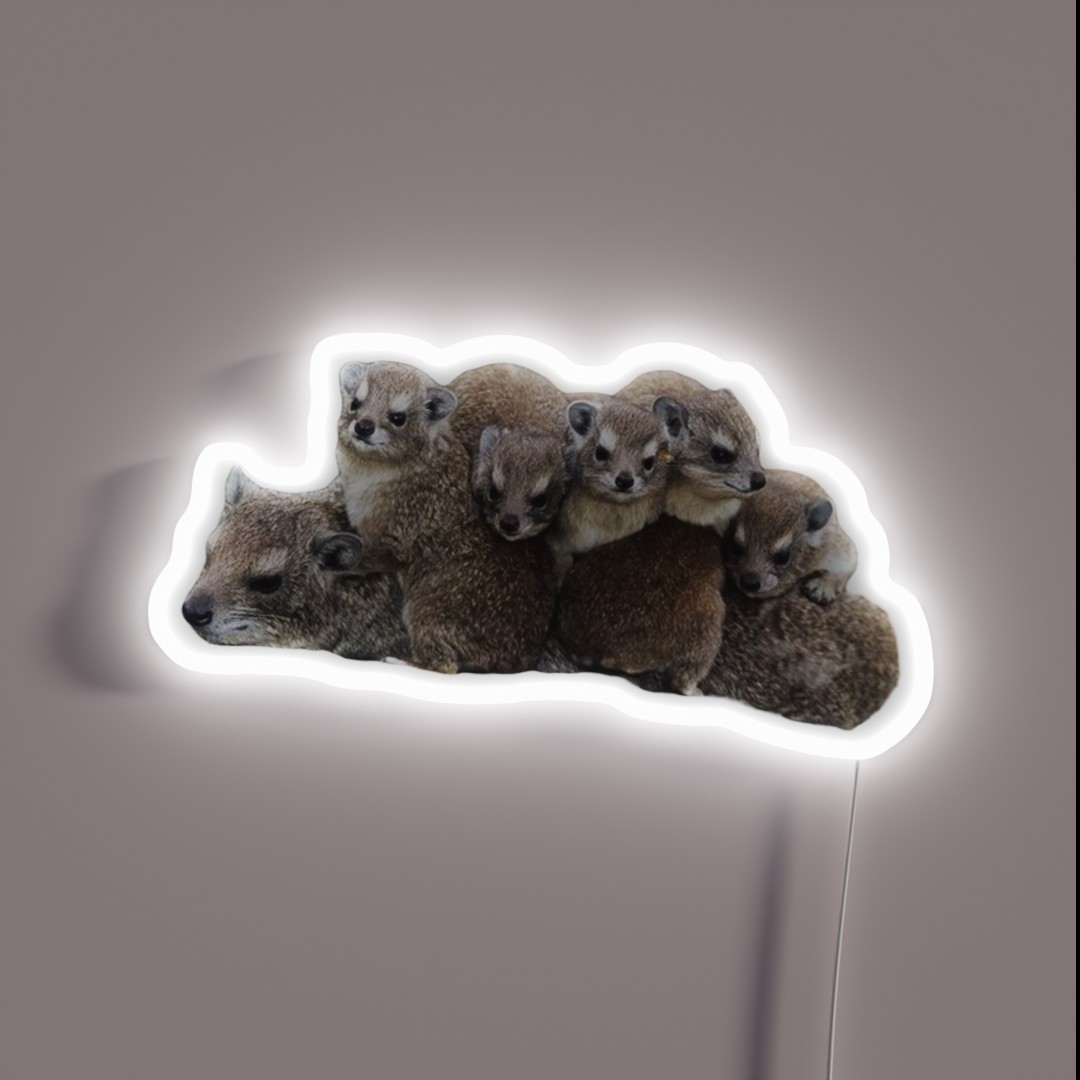Rock Hyrax With Babies RGB Neon Sign Rock Hyrax With Babies RGB Neon Sign