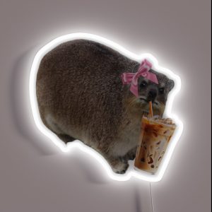 Rock Hyrax With Iced Coffee RGB Neon Sign Rock Hyrax With Iced Coffee RGB Neon Sign