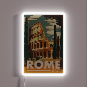 Rome Italy Vintage Travel Poster Retro Colosseum RGB Neon Sign Rome Italy Vintage Travel Poster Retro Colosseum RGB Neon Sign