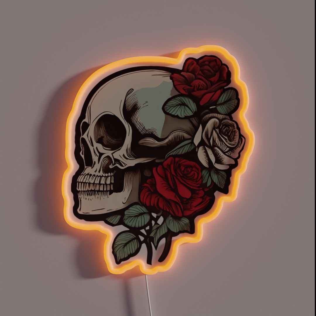Rose Cool Gothic Style Skull With Roses Dark RGB Neon Sign Rose Cool Gothic Style Skull With Roses Dark RGB Neon Sign