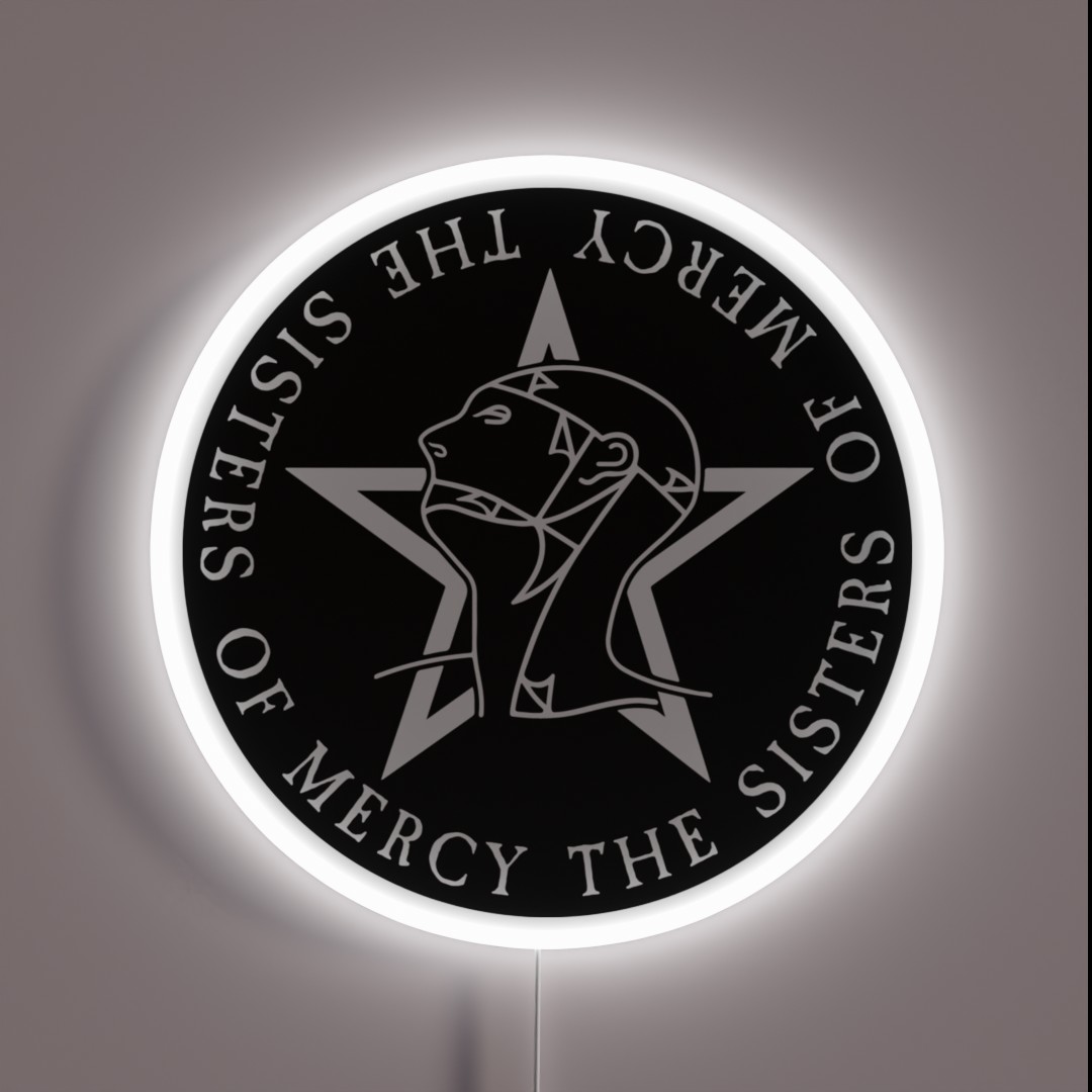 Round Text Logo Goth The Sisters Of Mercy RGB Neon Sign Round Text Logo Goth The Sisters Of Mercy RGB Neon Sign