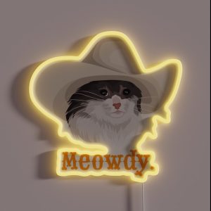 Sad Cat Wearing A Cowboy Hat Meme RGB Neon Sign