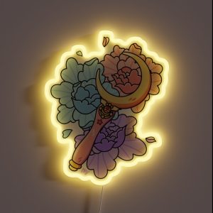 Sailor Moon Moon Stick Wand With Peonies RGB Neon Sign Sailor Moon Moon Stick Wand With Peonies RGB Neon Sign