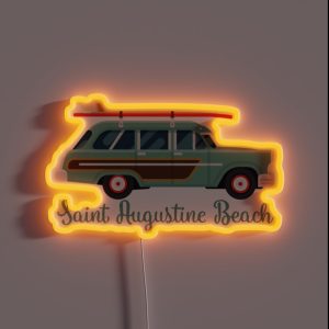 Saint Augustine Beach Florida Retro Surf Wagon RGB Neon Sign Saint Augustine Beach Florida Retro Surf Wagon RGB Neon Sign