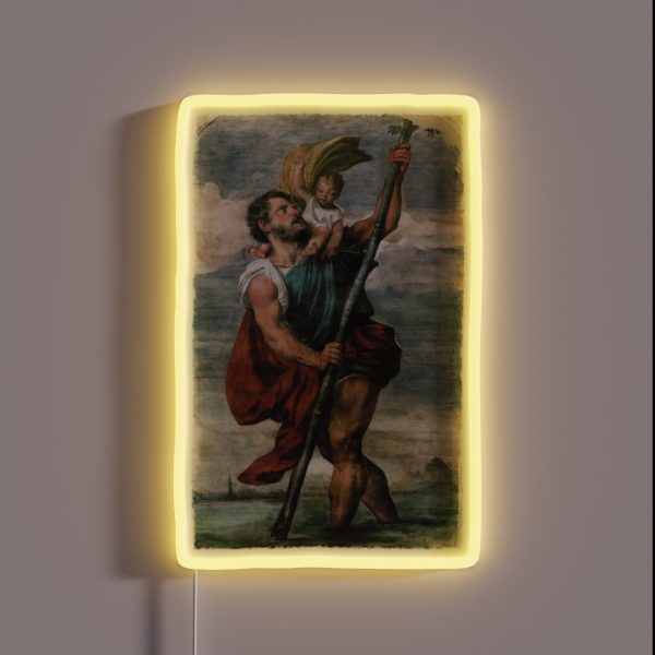 Saint Christopher Carrying The Christ Child RGB Neon Sign