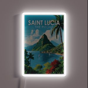 Saint Lucia The Pitons Travel Art Vintage RGB Neon Sign