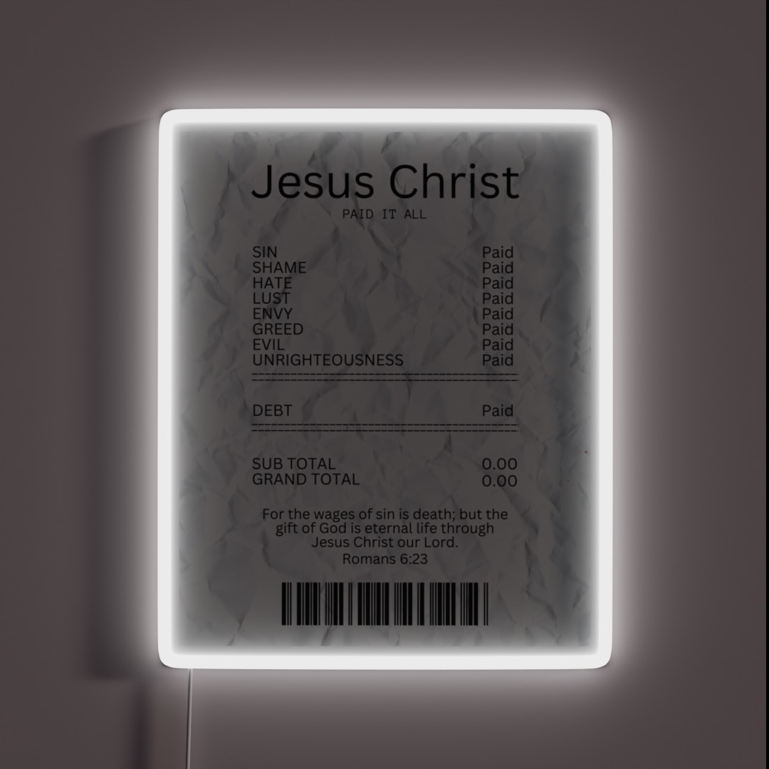 Salvation Receipt Jesus Paid It All RGB Neon Sign Salvation Receipt Jesus Paid It All RGB Neon Sign