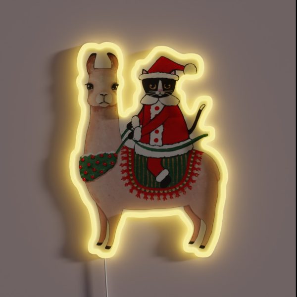 Santa Claws Cat And Llama RGB Neon Sign