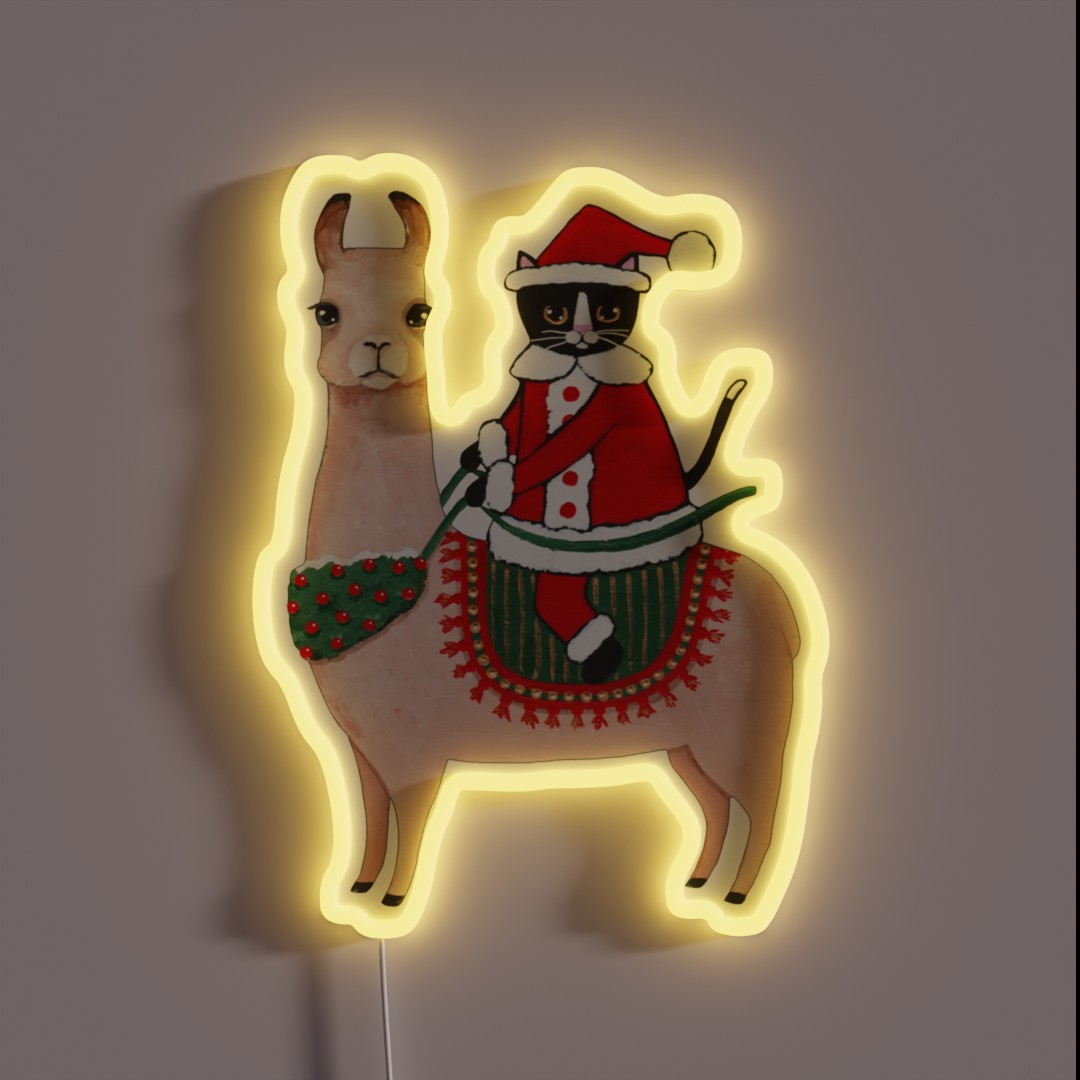 Santa Claws Cat And Llama RGB Neon Sign Santa Claws Cat And Llama RGB Neon Sign