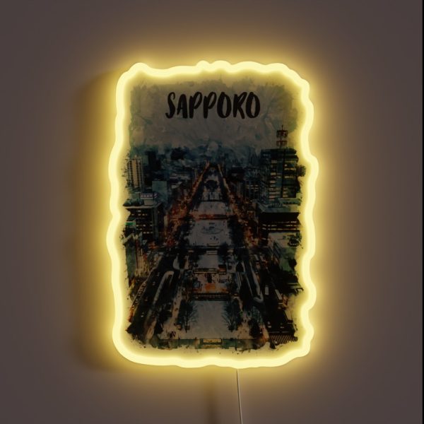 Sapporo Japan City Watercolor RGB Neon Sign