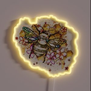 Save The Bees Flowers And Honey Watercolor Style RGB Neon Sign