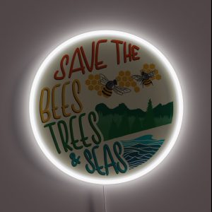 Save The Bees Trees And Seas Retro RGB Neon Sign