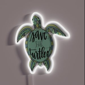 SAVE THE TURTLES Seafoam Greens RGB Neon Sign SAVE THE TURTLES Seafoam Greens RGB Neon Sign