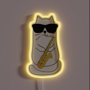 Saxophone Cat Musician Jazz Music Lover RGB Neon Sign