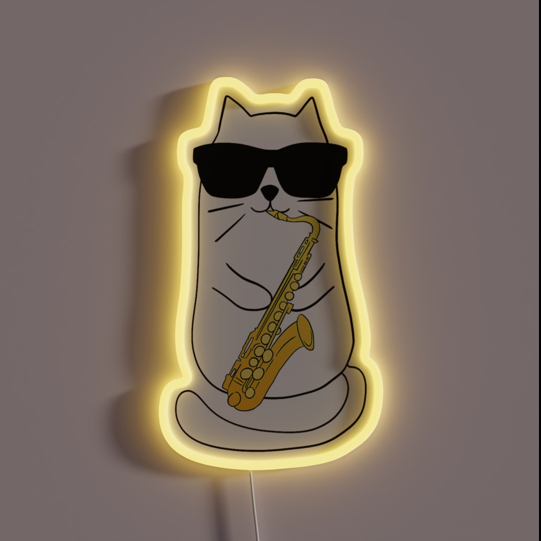 Saxophone Cat Musician Jazz Music Lover RGB Neon Sign Saxophone Cat Musician Jazz Music Lover RGB Neon Sign