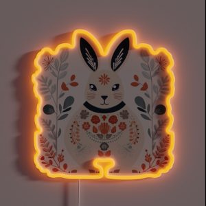 Scandinavian Winter Folk Art Animals Rabbit RGB Neon Sign