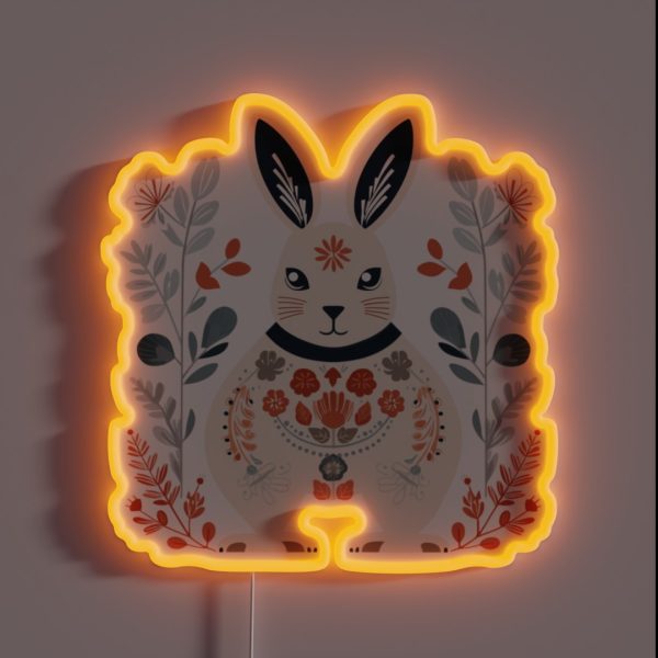 Scandinavian Winter Folk Art Animals Rabbit RGB Neon Sign