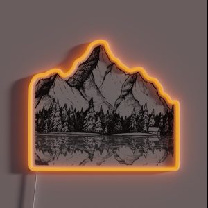 Scenic Mountain With Reflection In Lake Water Snowy Mountains Mountain Range Drawing RGB Neon Sign Scenic Mountain With Reflection In Lake Water Snowy Mountains Mountain Range Drawing RGB Neon Sign