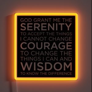 Serenity Prayer Black And White AA NA Addiction Recovery Alcoholics And Narcotics Anonymous Sobriety Rehab Print Sober Art Gift RGB Neon Sign