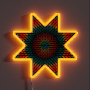 Shades Of Turquoise Fire Color Native American Starquilt Design RGB Neon Sign