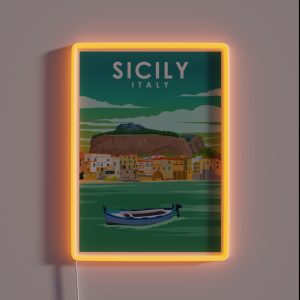 Sicily Italy Palermo Vintage Minimal Travel Poster RGB Neon Sign