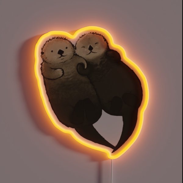 Significant Otters Otters Holding Hands RGB Neon Sign