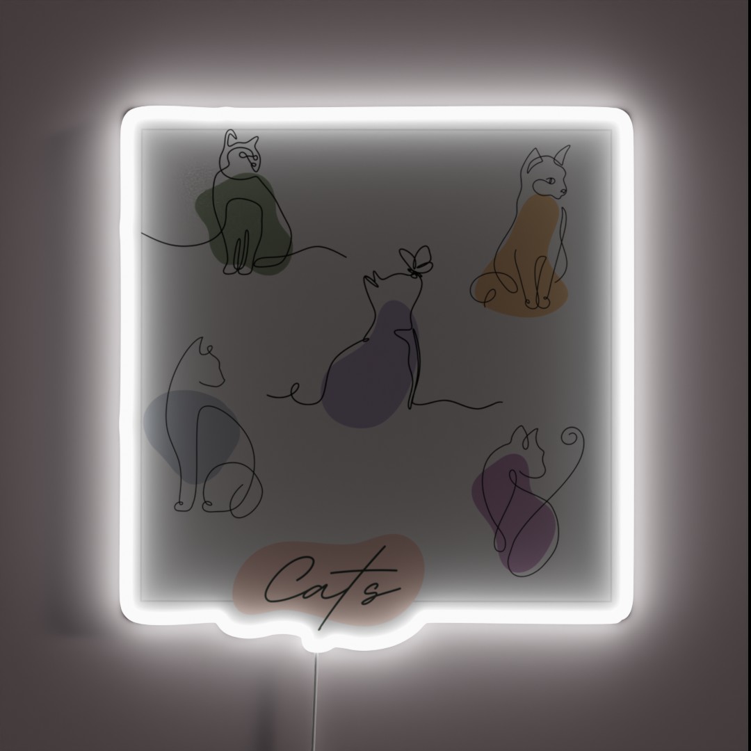 Simple Lined And Colored Cats RGB Neon Sign Simple Lined And Colored Cats RGB Neon Sign