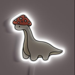Simple Red And White Mushroom Hat Brontosaurus Dinosaur RGB Neon Sign