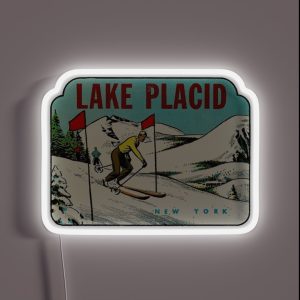 Ski Lake Placid New York Vintage Travel Decal RGB Neon Sign