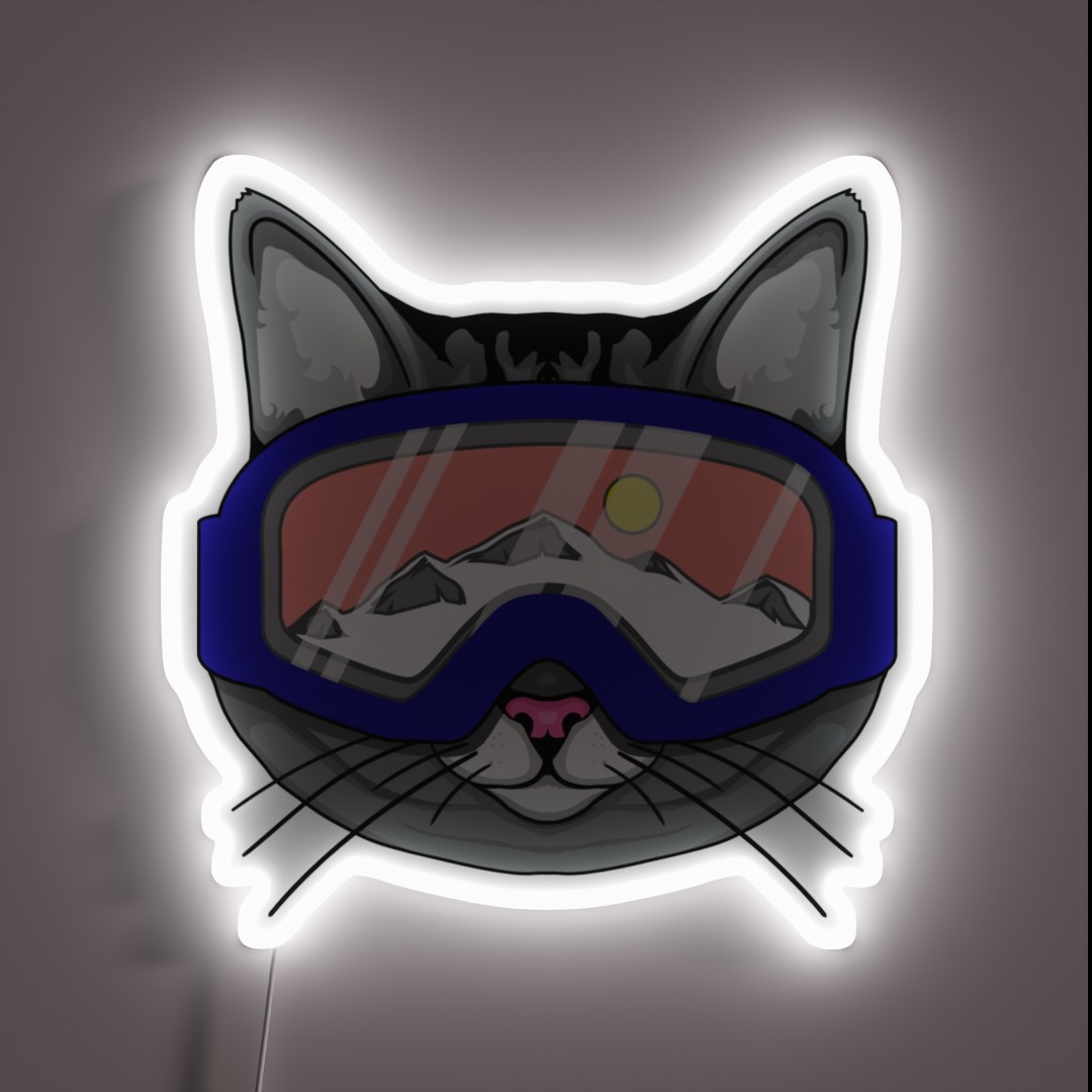 Ski Snowboard Cat Wearing Ski Goggles RGB Neon Sign Ski Snowboard Cat Wearing Ski Goggles RGB Neon Sign