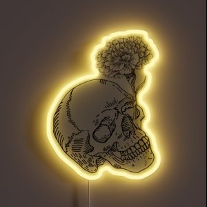Skull And White Carnation Design RGB Neon Sign