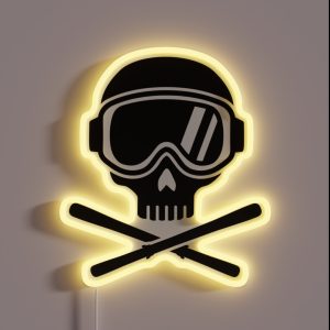 Skull Crossed Ski RGB Neon Sign