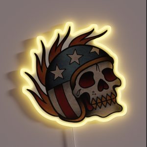 Skull Motorcycle Helmet Tattoo RGB Neon Sign